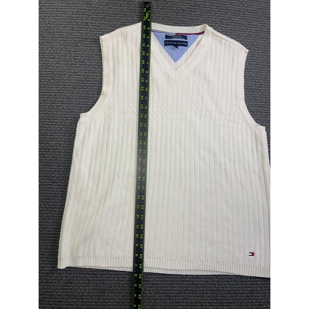 Tommy Hilfiger Knit White Sweater Vest Varsity Tennis Golf Men's Size L - Picture 6 of 14